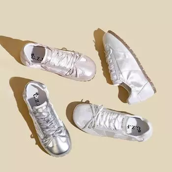 Плоские атласные серебряные балетки для женщин Весна Новые ретро спортивные повседневные дышащие Cortez женские 35 серебряный