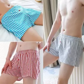 Плоские боксеры мужские повседневные свободные клетчатые широкие хлопковые боксеры короткие домашняя одежда нижнее белье спортивные трусы для мальчиков плавки боксеры M чёрный