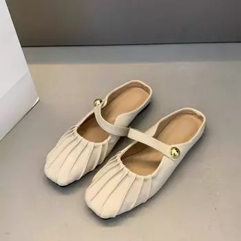 Плоские французские маленькие ароматные полутапочки с булочкой на голове, женские туфли с пряжкой, летняя одежда, темпераментные сандалии, полуподдержка 2024 35 чёрный