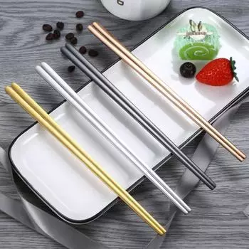 Плоские палочки для еды в корейском стиле, золотые/серебристые/черные палочки для еды из нержавеющей стали 304 с зеркальной полировкой, бытовая посуда