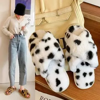 Плоские пушистые меховые тапочки женские цветные теплые меховые тапочки с перекрестными ремешками женские зимние шлепанцы домашние тапочки для дома напольная обувь 36 коричневый