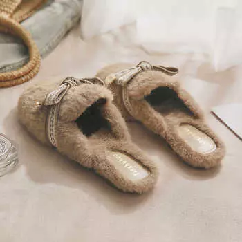 Плоские пушистые тапочки, женская верхняя одежда, весна и осень, маленькие ароматные ветры 2024 года, новые нескользящие домашние плюшевые швабры с мешком на голове из хлопка 35