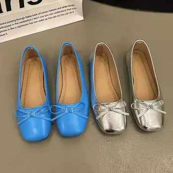 Плоские серебристые одинарные туфли женские модные и удобные летние туфли Мэри Джейн на одном стремени туфли Bean нежные туфли 35 серебряный