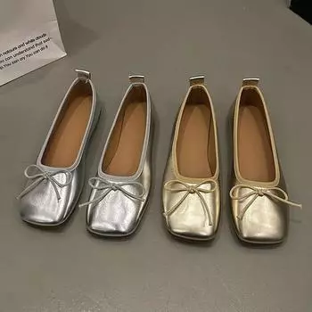 Плоские серебристые одинарные туфли женские весенние и летние туфли туфли Мэри Джейн туфли соевые 35 серебряный