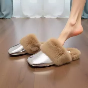 Плоские тапочки Mao Mao с мешком на голове, женские осенне-зимние тапочки для пожилых людей 2024 года, новые теплые хлопковые тапочки Xiaoxiangfeng для дома 35