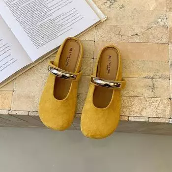 Плоские тапочки с сумкой на голове, женские туфли, новинка 2025 года, ленивые туфли Мэри Джейн с полуподносом 35