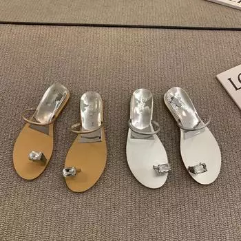 Плоские тапочки со стразами, закрывающие носок, женские туфли, новинка 2025 года, летние французские нишевые сандалии Fairy Wind 35