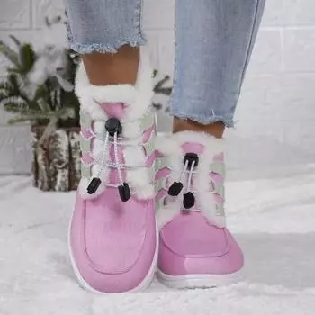 Плоские зимние ботинки для женщин, зимняя обувь, ботильоны 2024 года, хит продаж, новый стиль, дизайнер, плюс бархат, теплая женская одежда, тренд 36 розовый