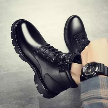 Плоские зимние ботинки на шнуровке для мужчин, мотоциклистов, новинка, рабочая обувь для снегоступов, мужские водонепроницаемые меховые повседневные удобные хлопковые ботинки 39