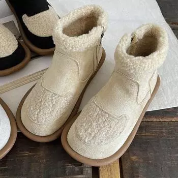 Плоские зимние сапоги с круглым носком на щиколотке, женская обувь 2024 года, модные лаконичные женские сапоги с отогнутым краем на низком каблуке, Botas 35 чёрный