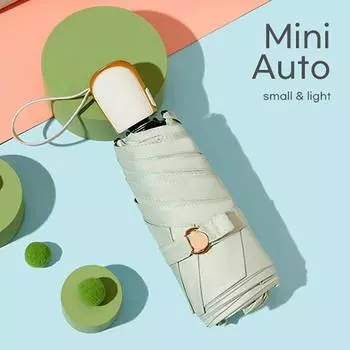 Плоский автоматический мини-зонт для женщин, ветрозащитный 6K, маленький милый зонтик от солнца для девочек, портативный солнцезащитный козырек с УФ-защитой, UPF50 + тёмно-синий