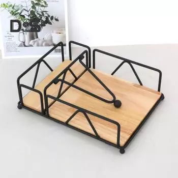 Плоский держатель для салфеток с металлическим утяжеленным рычагом, гладкий край, без заусенцев, кухонный столешница, деревянный диспенсер для салфеток чёрный