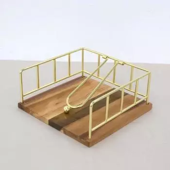 Плоский держатель для салфеток с металлическим утяжелителем, современный бумажный поднос для коктейльных салфеток, гладкий край, без заусенцев, деревянный диспенсер для салфеток золотистый