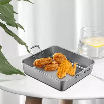Плоский поднос для закусок, тарелка для картофеля фри с ручками, формы для выпечки, многофункциональная сервировочная выпечка для 21x21cm серебряный