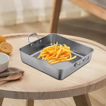 Плоский поднос с ручками-держателем, тарелка для картофеля фри, выпечка для мяса, овощей, 21x21cm серебряный