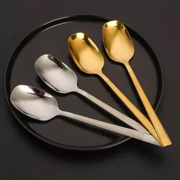 Плоское дно из нержавеющей стали Кофейная ложка Glod/Silver Суповая ложка Столовая посуда Чайная ложка для мороженого серебряный