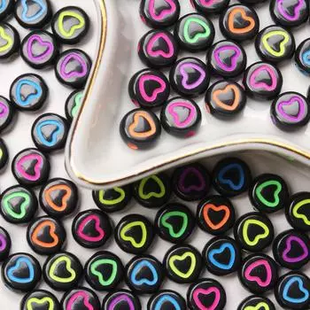 Плоское круглое акриловое ожерелье 6,5 мм с узором в виде сердца, модные серьги, свободные бусины, брелок, изготовление ювелирных изделий своими руками, ювелирные аксессуары