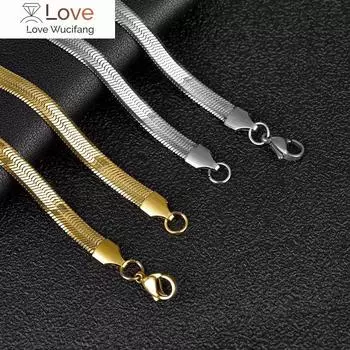 Плоское ожерелье из нержавеющей стали, водонепроницаемая пленочная змеиная цепочка для мужчин и женщин, колье-чокер различной длины, ожерелье-ключица, ювелирный подарок 45cm