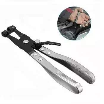 Плоскогубцы для хомутов для шлангов водопроводных труб автомобиля. Зажим с поворотным приводом. Инструмент для фиксации губок. Снятие и установка кольцевых плоских хомутов для шлангов.