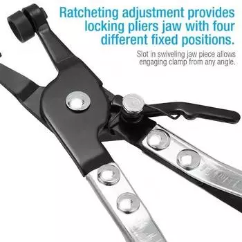 Плоскогубцы для хомутов для шлангов водопроводных труб автомобиля. Зажим с поворотным приводом. Инструмент для фиксации губок. Снятие и установка кольцевых плоских хомутов для шлангов.