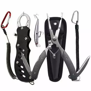 Плоскогубцы для рыбы Fish Grip, 2 шт., для рыбалки, для рыбалки, длинные, из нержавеющей стали, со спиральным шнуром и функцией измерения одной рукой 1 для рыбалки