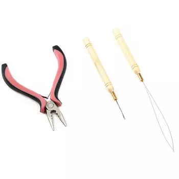 Плоскогубцы с 3 отверстиями розового цвета и микро-игла и нитевдеватель 3 шт./компл. для наращивания волос