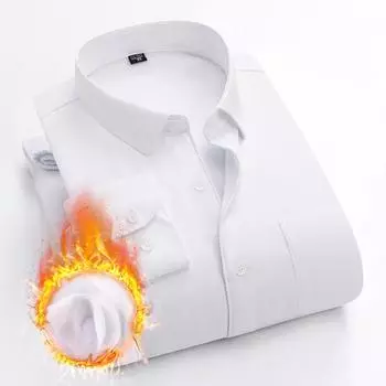 Плотная белая рубашка с добавлением флиса, мужская, с длинными рукавами, облегающая, деловая, рабочая одежда, осень-зима, для торгового персонала, профессиональные, формальные, мужские рубашки, мужские 38