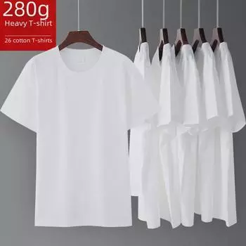 Плотная бесшовная мужская футболка - 280 г чистого хлопка, однотонная, круглый вырез, короткий рукав, индивидуальный логотип. XXL белый