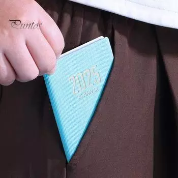 Плотная бумага Блокнот Гладкое письмо Без растекания чернил Обложка из искусственной кожи 2025 Планировщик Устойчивый к чернилам бумажный планировщик небесно-голубой