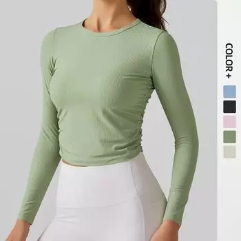 Плотная компрессионная одежда для йоги с высокой эластичностью и длинным рукавом для занятий спортом, бега, фитнеса, йоги, футболки S