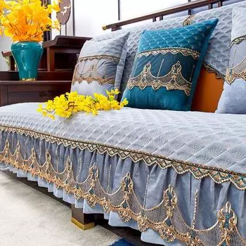 Плотная плюшевая юбка с краем дивана, подушка для украшения гостиной, противоскользящее полотенце для спинки, европейский высококачественный универсальный стеганый чехол для дивана 30x50cm Pillowcover 1pcs серый