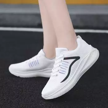 Плотная сетка Летающая плетеная женская обувь Удобная повседневная обувь 35 белый