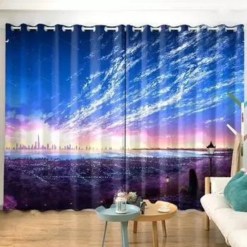 Плотная занавеска с анимационным принтом сцены, защита окружающей среды, невыцветающая занавеска для спальни, гостиной, напольная занавеска 2x50W130H(CM)&Hook