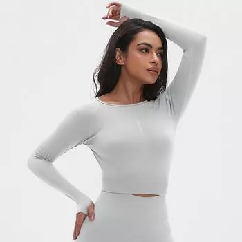 Плотно облегающая эластичная одежда для йоги с длинным рукавом для спорта, бега, фитнеса, йоги, топа для женщин S