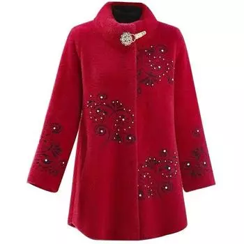 Плотное и стильное кашемировое пальто с меховым эффектом для мам среднего возраста L