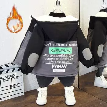 Плотное пальто для мальчиков, осенне-зимняя детская модная кашемировая одежда на хлопковой подкладке 90cm