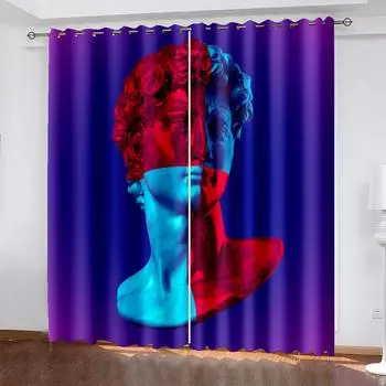 Плотные 2 шт., 90% затенение человеческого лица, поп-арт, затемняющая голова, оконная занавеска для спальни, гостиной, ванной комнаты, двери W50 X H130(CM)X2&Hook