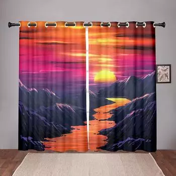Плотные 2 шт., 90% затенение, природный пейзаж, закат, море, затемняющие оконные шторы для спальни, гостиной, ванной комнаты, кухни, двери зала W50 X H130(CM)X2&Hook