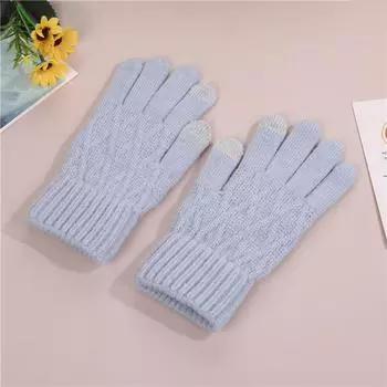 Плотные бархатные вязаные перчатки для сохранения тепла и защиты от холода, шерстяные зимние перчатки для сенсорных экранов, милые и универсальные, новый стиль с раздельными пальцами для женщин One size
