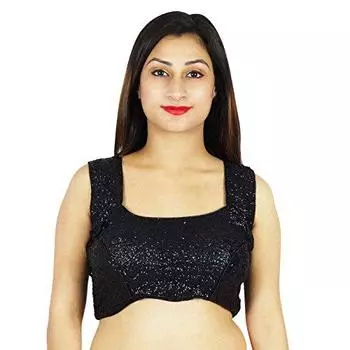Плотные блестки Choli Black Designer Wear Bollywood Crop-Top Ready-Made Blouse 18 чёрный