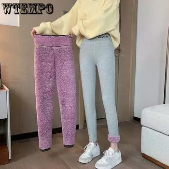 Плотные хлопковые брюки Cloud Fleece для женщин, зимние серые леггинсы с высоким поясом и толстым флисом для тепла S чёрный