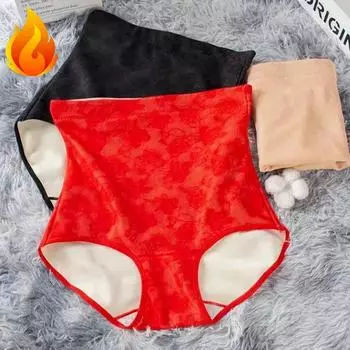 Плотные плюшевые женские трусы, зимнее теплое нижнее белье, эластичные мягкие женские трусики с высокой талией, трусики Lenceria Para Damas, сексуальные трусики M красный