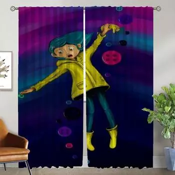 Плотные шторы 2 шт. Coralines Гостиная Шторы Хэллоуин Украшения Шторы для спальни Разделительные шторы Кухня Дом W50xH70cmx2pcs-CL