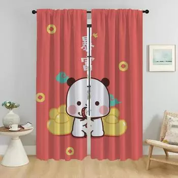 Плотные шторы 2 шт. Персиковые оттенки Mochi Cat для домашнего интерьера Шторы для гостиной Шторы-перегородки Тюль для спальни W50xH70cmx2pcs-CL