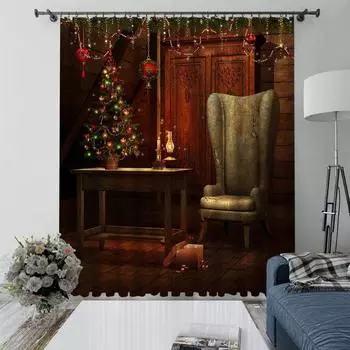 Плотные шторы 3D Design Chair Coach Sofa Santa Luxury High Shading Шторы для гостиной, спальни, рождественский декор, 2 шт. W55 X H120cm X 2&HOOK