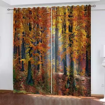 Плотные шторы 3D Plant Осенние кленовые листья Оконные шторы для гостиной Спальня Современные, 2 шт. Мода W70xH160cmx2&Grommet Top