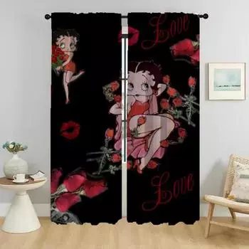 Плотные шторы для гостиной Bettys Boops, занавески для домашнего интерьера, 2 шт., украшение на Хэллоуин, шторы для окон, жалюзи, камера W50xH70cmx2pcs-CL