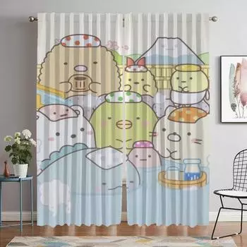 Плотные шторы для гостиной, занавески для кухни Sumikko Gurashi, 2 шт., перегородка, украшения для Хэллоуина, шторы для камеры W50xH70cmx2pcs-CL