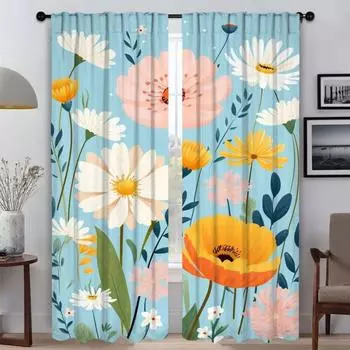 Плотные шторы для камеры Цветочные шторы Детская комната Украшение на Хэллоуин Оконная штора Тюль для спальни Шторы Разделитель W50xH70cmx2pcs-CL