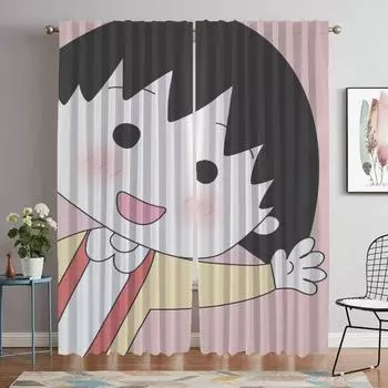 Плотные шторы для комнаты, 2 панели, чи-би, маруко, кухонные шторы, украшения на Хэллоуин, тюль для спальни, перегородки, гостиной W50xH70cmx2pcs-CL